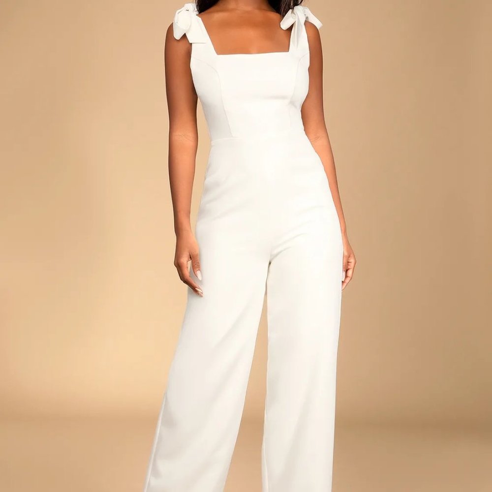 Lulus Love to Infinity Ivory Tie-Strap Wide-Leg Jumpsuit